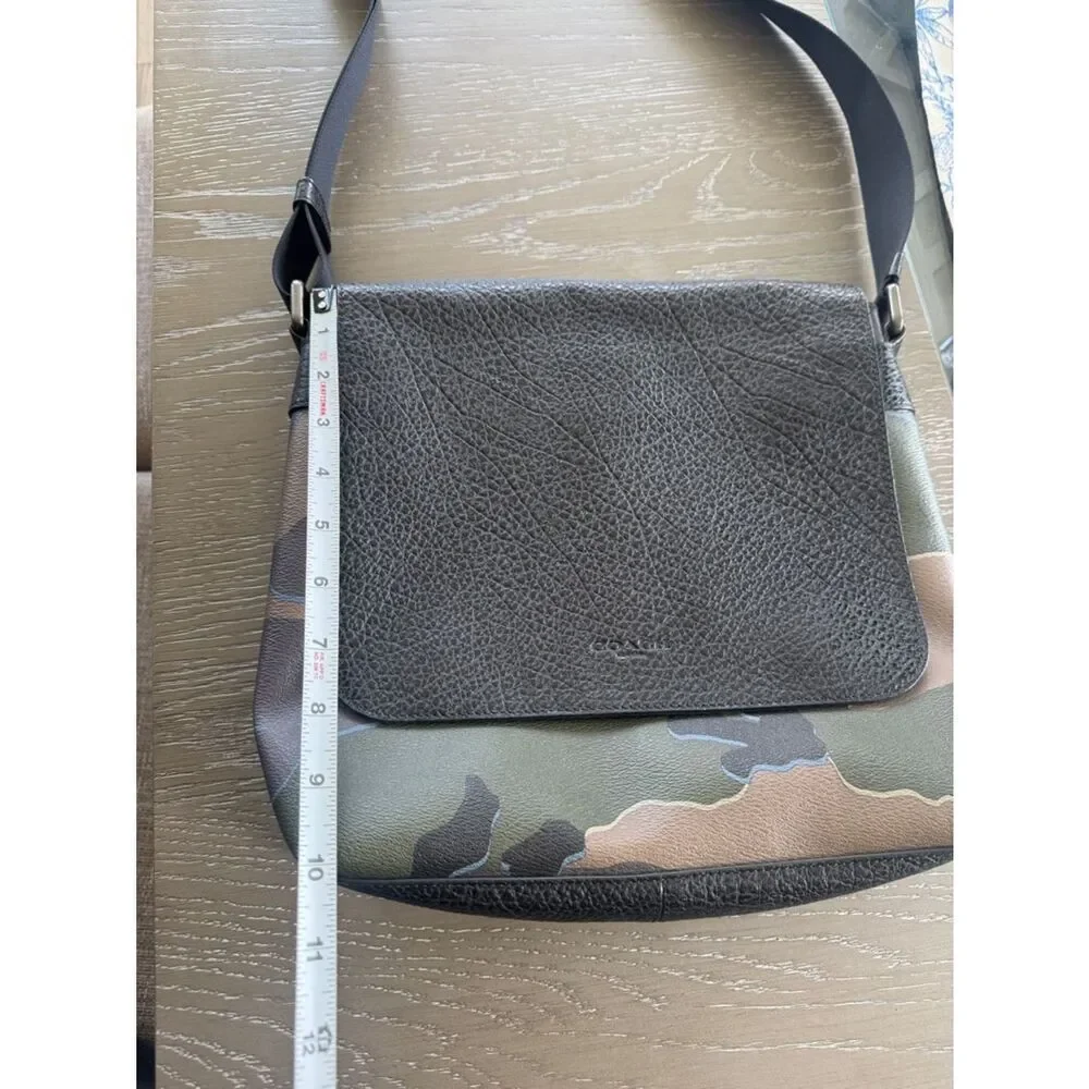 Coach Men's Black & Camouflage PVC Leather Crossbody Messenger Bag Flap Closure